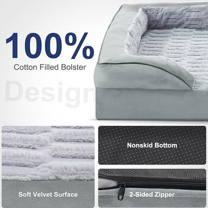 FURTIME Orthopedic Dog Bed for Extra Large Dogs - XL Washable Dog Sofa Bed Large, Supportive Foam Pet Couch Bed with Removable Washable Cover, Waterproof Lining and Nonskid Bottom, Light Grey