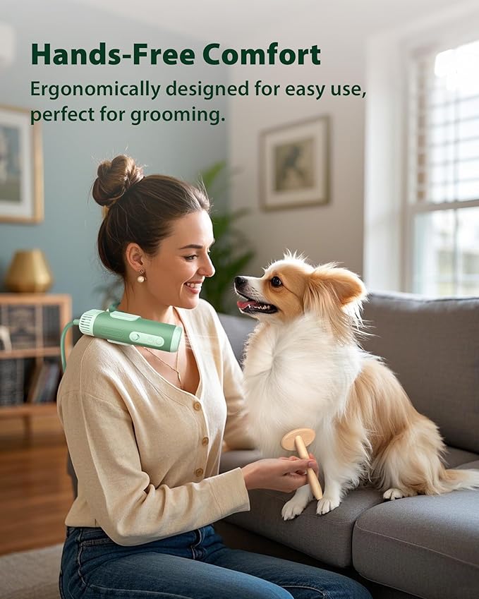L&amp;W BROS. Hands-Free Dog Dryer – Powerful &amp; Professional Pet Blow Dryer for Small &amp; Medium Dogs &amp; Cats, Adjustable Airflow, Easy Storage, Negative Ion Technology (Green)