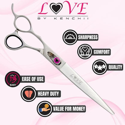 Kenchii Love Left Handed Dog Grooming Scissors, 8 Inch Straight Shears, Dog Scissors for Grooming, Professional Pet Grooming Scissors, Ergonomic &amp; Comfortable