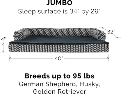 Furhaven Memory Foam Dog Bed for Large Dogs w/ Removable Bolsters &amp; Washable Cover, For Dogs Up to 95 lbs - Plush &amp; Woven Decor Comfy Couch Sofa - Diamond Gray, Jumbo/XL