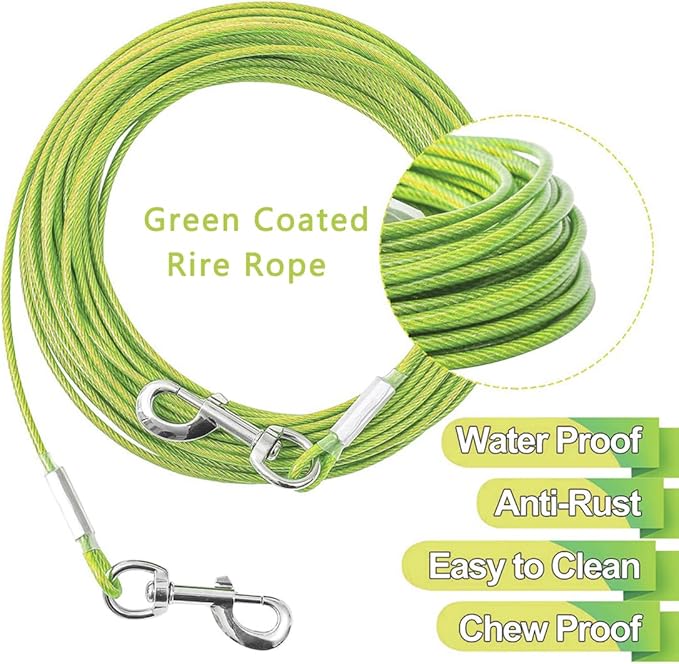 Tie Out Cable for Dogs,20FT Dog Leads,Heavy Duty Tie Out Cable for Large Dogs Up to 125lbs,Durable Dog Runner Tether Line for Outdoor,Yard