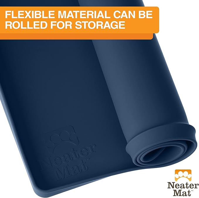 Neater Pet Brands Neater Mat Pet Mats for Food and Water, Cat &amp; Dog Bowl Mat Waterproof Silicone, Feeding Tray, Dog Food Mats for Floors, Placemat w/Raised Edge for Under Bowls, 19” x 12”, Dark Blue
