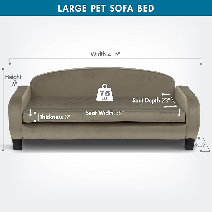 Paws &amp; Purrs Multi-Cat Sofa Bed – 41.5″ Wide Elevated Pet Couch with 3″ Foam Mattress, Removable Machine-Washable Cover – Stylish Indoor Pet Furniture for Two or More Cats and Dogs, Ash