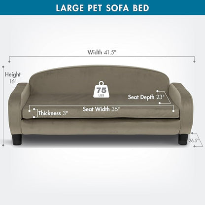 Paws &amp; Purrs Multi-Cat Sofa Bed – 41.5″ Wide Elevated Pet Couch with 3″ Foam Mattress, Removable Machine-Washable Cover – Stylish Indoor Pet Furniture for Two or More Cats and Dogs, Ash