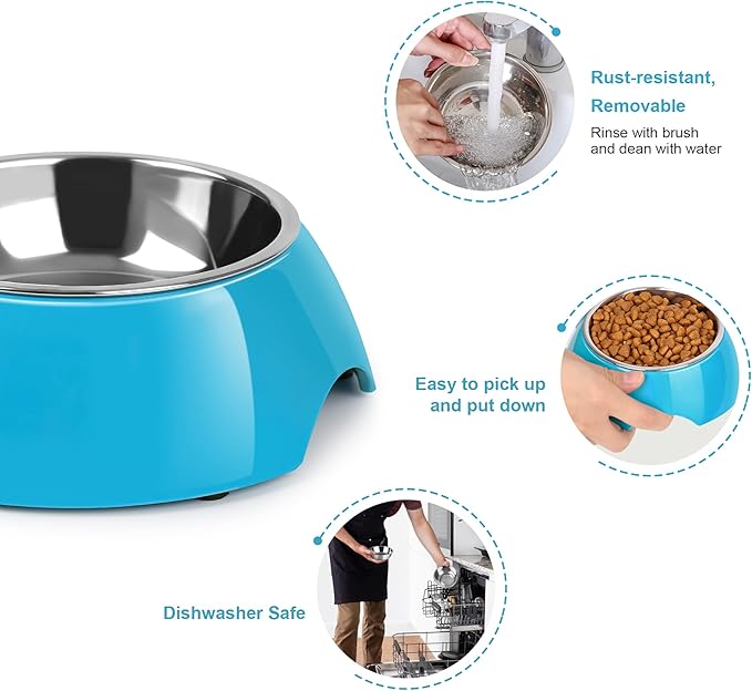Elevated Dog Bowls Set - Non-Slip Raised Pet Feeder with Medium (2 Cups) &amp; Large (4 Cups) Stainless Steel Bowls - Includes Durable Resin Stand for Puppies, Adult Dogs &amp; Cats - Blue