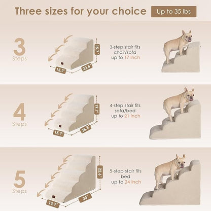 EHEYCIGA Curved Dog Stairs Ramp for High Beds 19.7" H, 4-Step Dog Steps for Small Dogs and Cats, Pet Stairs for High Bed Climbing, Non-Slip Balanced Pet Step Indoor, Beige
