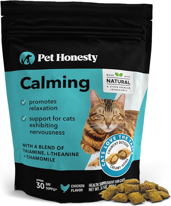 Calming Chews for Cats - Cat Anxiety Relief + Helps Reduce Stress - Behavioral Support &amp; Promotes Relaxation for Travel, Boarding, Vet Visits, Separation Anxiety - Chicken (30-Day Supply)