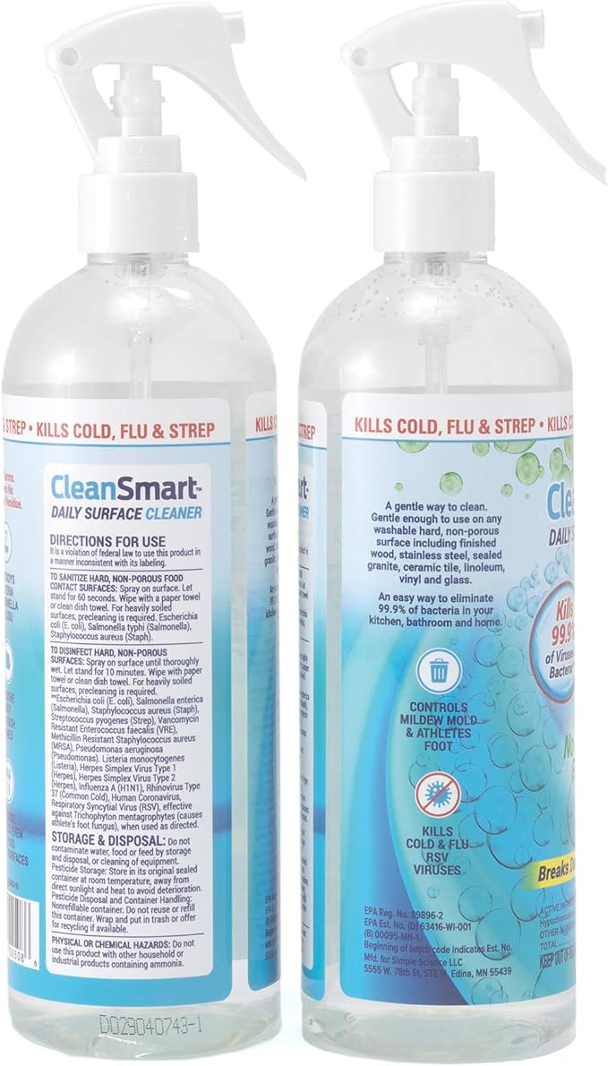 CleanSmart Daily Surface Spray Disinfectant, Kills 99.9% of Viruses, Bacteria, Mold &amp; Fungus, 16 oz Bottle (Pack of 3)