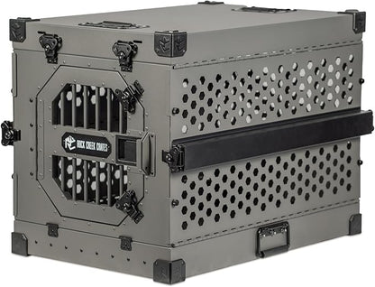 ROCK CREEK CRATES Collapsible Dog Crate: Meticulously Engineered, Durable Aluminum Construction, Non Slip Feet | 10 Year Warranty | Ideal for Indoor &amp; Vehicle Use (Gray, 30 Inch)