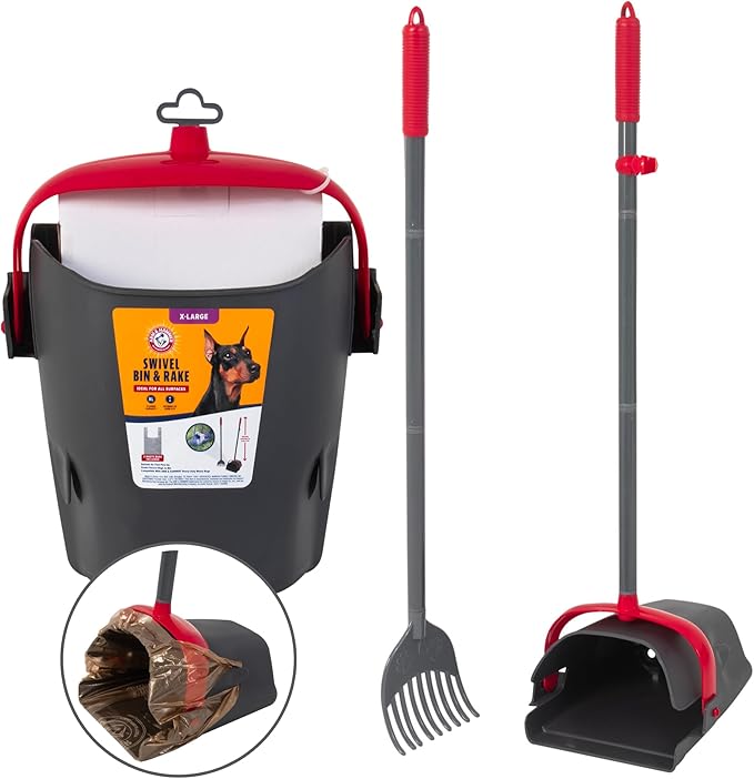 Arm &amp; Hammer Pooper Scooper for Extra Large Dogs Heavy Duty, Outside Yard Dog Poop Scoop Pet Waste Clean Up with Bag Attachment - 2 Waste Bags Included
