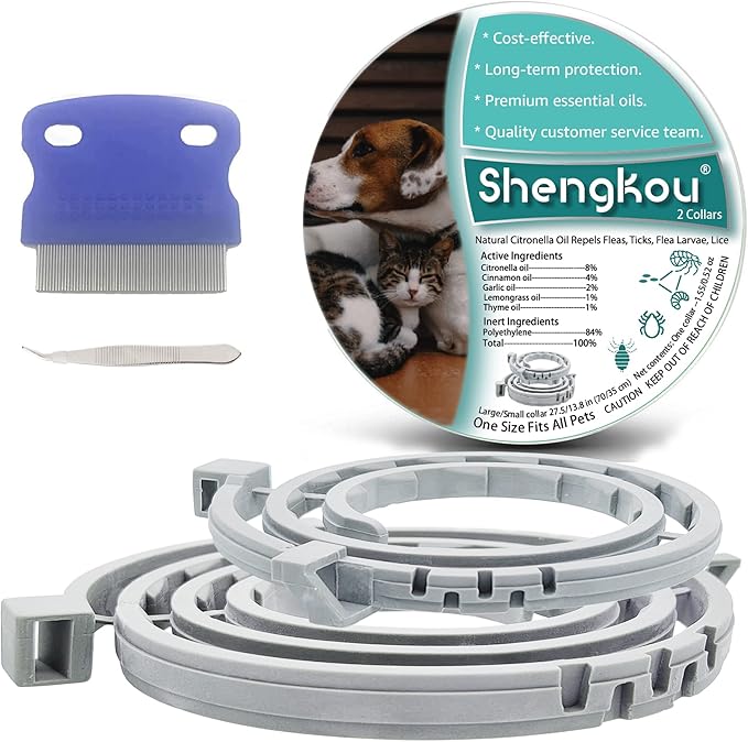 Flea and Tick Collar for Dogs and Cats - Safe and Natural Prevention and Control of Pests on Puppies and Kittens - Waterproof - Free Comb - 2-Pack (13.8 in &amp; 27.5 in)