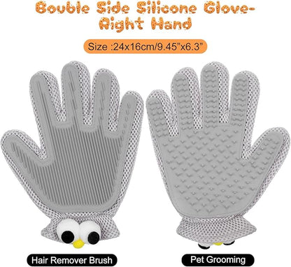 2 in 1 Pet Grooming Glove for Cats &amp; Dogs, Efficient Deshedding Brush Pet Long Short Fur Removal Glove, Gentle Massaging Puppy Kitten Bathing Grooming Brush Tool, Easy Clean Floating Hair Mitt