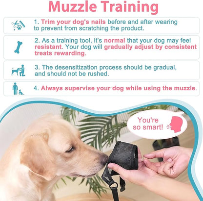 LUCKYPAW Dog Muzzle, Mesh Muzzle for Large Medium Small Dogs, Soft Mouth Guard for Biting Chewing, Breathable Mouth Guard with Adjustable Strap for Training (Black, M(Snout:8.75"-9.5"))