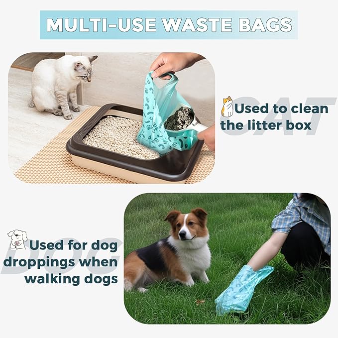 Cat Litter Bags and Dog Poop Bags with Handle, 180 Counts, Cornstarch Based Extra-Thick&amp;100% Leak Proof,Pet Waste Bag for Kitty and Doggie (Lavender Scented)