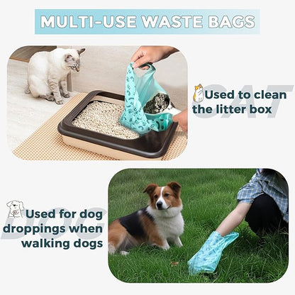 Cat Litter Bags and Dog Poop Bags with Handle, 180 Counts, Cornstarch Based Extra-Thick&amp;100% Leak Proof,Pet Waste Bag for Kitty and Doggie (Lavender Scented)