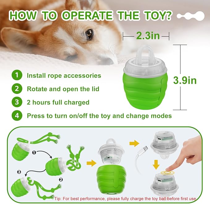 Interactive Dog Toys - [2025 Newly Upgraded] Motion Activated Ball for Small/Medium/Large Dogs, Automatic Moving Dog Toy Wicked Ball for Boredom &amp; Training, Music, USB Rechargeable (Green)