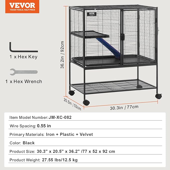 VEVOR 36" Rolling Metal Ferret Cage, Large 2-Tier Critter Nation Cage, Small Animal Cage with Ramps &amp; Tray, Easy to Set up for Pet Mice, Hamster, Guinea Pig, Chinchilla, Squirrel, Hedgehogs, Bunny