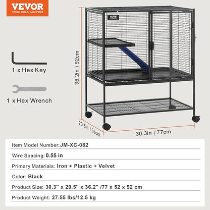 VEVOR 36" Rolling Metal Ferret Cage, Large 2-Tier Critter Nation Cage, Small Animal Cage with Ramps &amp; Tray, Easy to Set up for Pet Mice, Hamster, Guinea Pig, Chinchilla, Squirrel, Hedgehogs, Bunny