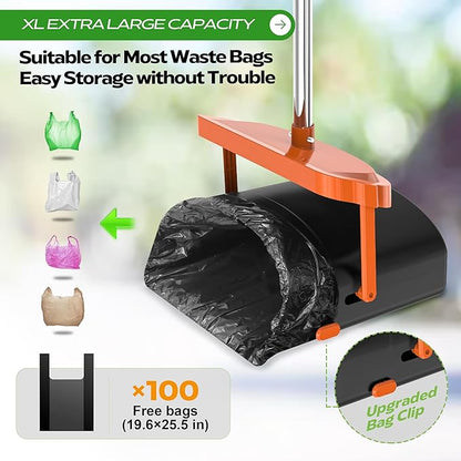 UPSKY Dog Pooper Scooper Swivel Bin &amp; Rake Kit with 100 Waste Bags,33.4" Stainless Steel Long Handle Heavy Duty Pet Poop Shovel for Large Medium Small Dogs, Odor-Proof Lid for Yard/Lawn/Outdoor Use