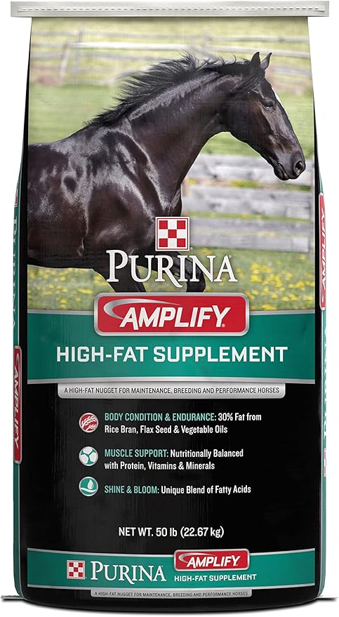 Purina, Amplify Equine, High-Fat Horse Supplement for Maintenance, Breeding, &amp; Performance Horses, 50 lbs