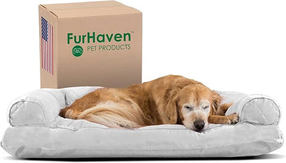 Furhaven Pillow Dog Bed for Large Dogs w/ Removable Bolsters &amp; Washable Cover - Quilted Sofa - Silver Gray, Jumbo/XL