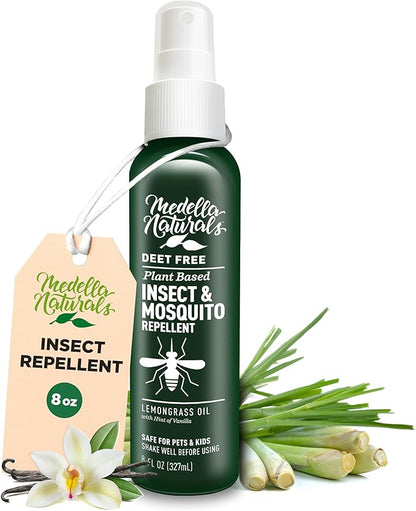 Deet-Free Insect &amp; Mosquito Repellent 8oz – Nice Smelling Insect Repellent with Lemongrass Oil Safe for Pets and Kids – Bug Spray Against Mosquitoes, Gnats, Black Flies, No-See-ums, and Other Insect