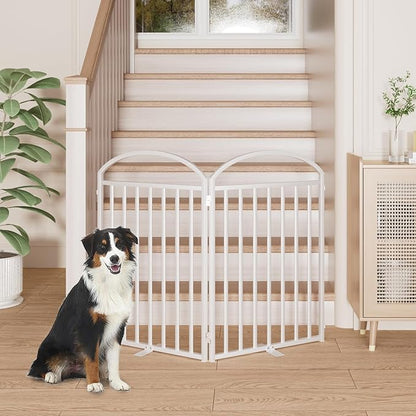 2 Panles Full Matel Freestanding Dog Gates with Door, 48"Extra Wide 32"Tall Free Standing Dog Pet Gate for Indoor &amp; Outdoor. Foldable Pet Fences for Doorways, House, Stairs, Porch, Deck, Yard