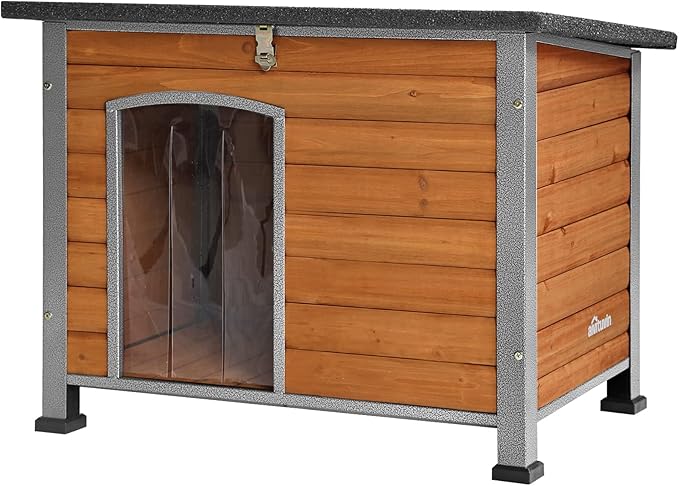 Aivituvin Dog House Outdoor &amp; Indoor Unique All-Around Iron Frame Dog Kennel for Winter with Raised Feet Weatherproof for Small &amp; Medium &amp; Large Dogs