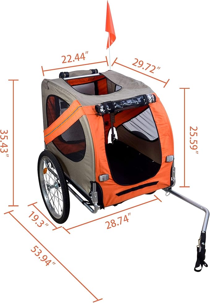 H&amp;B Luxuries Pet Bike Trailer Load 68 Pounds, Suitable for Big and Small Dogs, Folding Storage, Detachable, Easy to Install, Breathable Protective Net Pet Cart