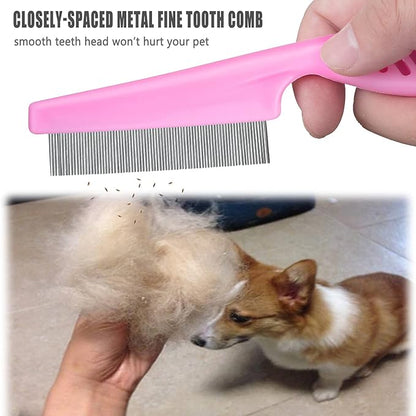 Cat &amp; Dog Grooming Set - Fine Tooth Comb For Grooming And Removing Dandruff Flakes Remove Float Hair Tear Marks (pink)