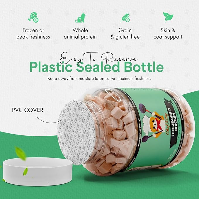 Freeze-Dried Chicken Treats for Cats &amp; Dogs – 100% Human Grade, Single Ingredient, High-Protein, Healthy Snack – No Additives or Preservatives – 3.5oz - Inspected &amp; Tested in USA