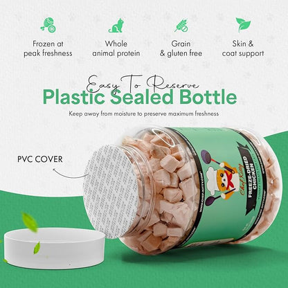 Freeze-Dried Chicken Treats for Cats &amp; Dogs – 100% Human Grade, Single Ingredient, High-Protein, Healthy Snack – No Additives or Preservatives – 3.5oz - Inspected &amp; Tested in USA