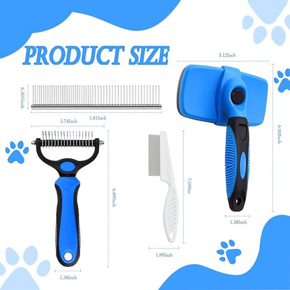 4 in 1 Cat Grooming Brush Self Cleaning Slicker Brush Dematting Tool for Dogs &amp; Cats Haired Pets Skin Friendly, Deshedding Tool, Suitable for Pet Supplies Accessories, Blue