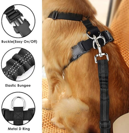 SlowTon Dog Seat Belt Harness for Car, Dog Car Harness Adjustable Mesh Breathable &amp; Dog Seatbelt Safety Tether with Elastic Bungee for Small Medium Large Pets(Pink, Single Clip, S)