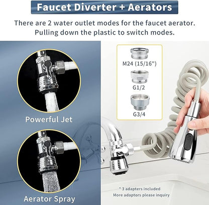 CECEFIN Kitchen Sink Sprayer Hose Attachment for Faucet, Kitchen Faucet Head Replacement w/ 79" Recoil Hose and Holder, Pressurized Water Saving Aerator &amp; Diverter Valve, Faucet Sprayer Attachment Set