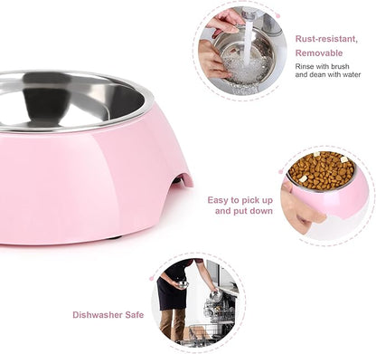 Elevated Dog Bowls Set - Non-Slip Raised Pet Feeder with Medium (10 oz) &amp; Large (20 oz) Stainless Steel Bowls - Includes Durable Resin Stand for Puppies, Adult Dogs &amp; Cats - Pink