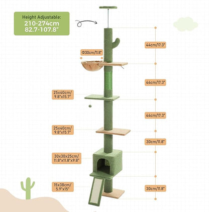 PEQULTI Floor to Ceiling Cat Tree, Tall Cat Tower, Adjustable Height (83&