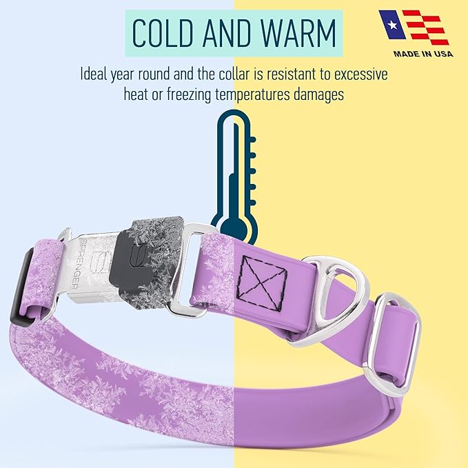 Dogline Biothane Waterproof Dog Collar with Herm Sprenger Black Stainless Steel Quick Release Buckle – Heavy Duty Tactical Durable Collar for Dogs – Comfortable, Safe Pet Collar W 1" L 15-25" Amethyst