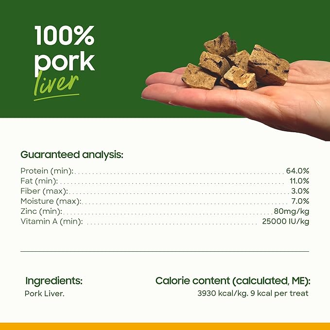 smallbatch Freeze Dried Dog Treats, Pork Liver Treats for Dogs &amp; Cats, High Protein, Single Ingredient Dog Treat for Training or Food Topper, Natural, Humanely Sourced Meat, Made in The USA, 3 oz