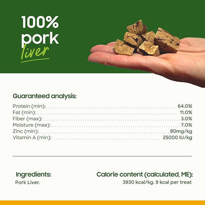 smallbatch Freeze Dried Dog Treats, Pork Liver Treats for Dogs &amp; Cats, High Protein, Single Ingredient Dog Treat for Training or Food Topper, Natural, Humanely Sourced Meat, Made in The USA, 3 oz