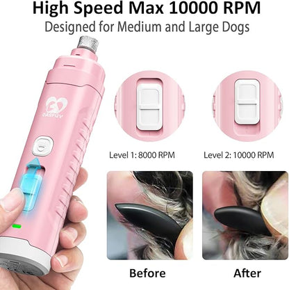 Casfuy Dog Nail Grinder with 2 LED Light for Large Medium Small Dogs - 3X More Powerful 2-Speed Electric Pet Nail Trimmer Rechargeable Quiet Painless Paws Grooming &amp; Smoothing Tool
