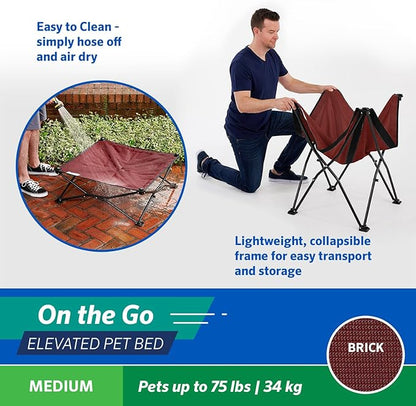 Coolaroo On-The-Go Elevated Dog Bed - Foldable Pop-Up Travel Dog Bed with Breathable, Moisture-Resistant Fabric, Carry Bag Included, Lightweight &amp; Portable, Brick, Medium