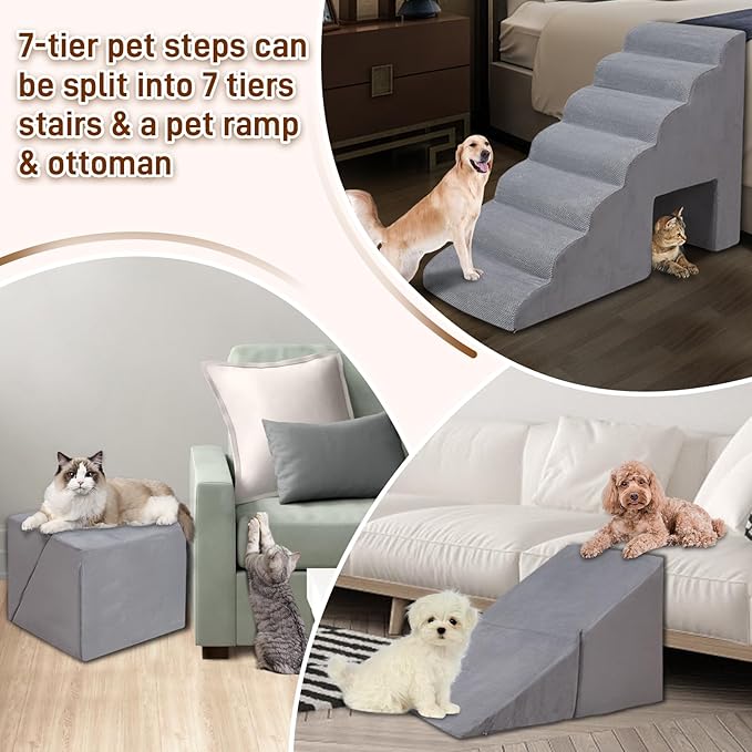 Dog Stairs &amp; Steps for High Beds 30-36 inches High Tall, LitaiL 33inch 7 Steps Pet Stairs/Steps for High Beds Small Large Dogs, Non-Slip Dog Ramps/Ladder for Old Dogs/Cats