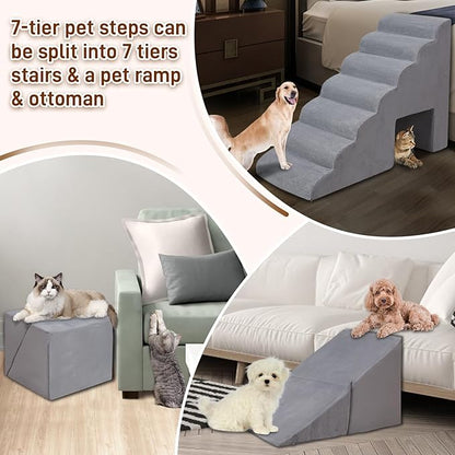 Dog Stairs &amp; Steps for High Beds 30-36 inches High Tall, LitaiL 33inch 7 Steps Pet Stairs/Steps for High Beds Small Large Dogs, Non-Slip Dog Ramps/Ladder for Old Dogs/Cats