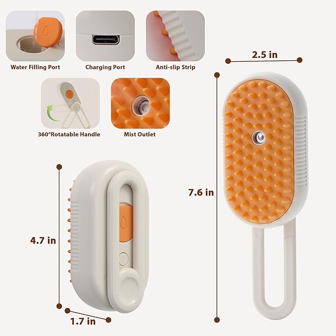 4 in 1 Cat Steam Brush, Rechargeable Steam Brush for Cats and Dogs, Anti-Static Cat Spray Brushes, Massage, Cleaning, Shedding &amp; Combing All In One! Beige