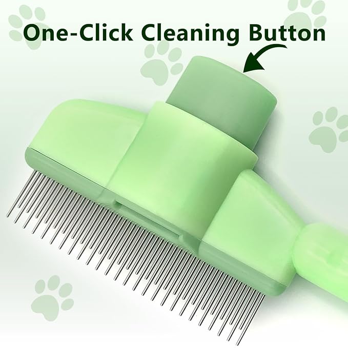 Self-Cleaning Cat &amp; Dog Comb – 2-in-1 Pet Hair Removal with Stainless Steel Teeth, Easy Release Button, for Shedding, Detangling &amp; Grooming