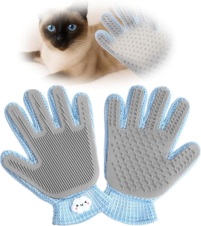 2 in 1 Pet Grooming Glove for Cats &amp; Dogs, Efficient Deshedding Brush Pet Long Short Fur Removal Glove, Gentle Massaging Puppy Kitten Bathing Grooming Brush Tool, Easy Clean Floating Hair Mitt