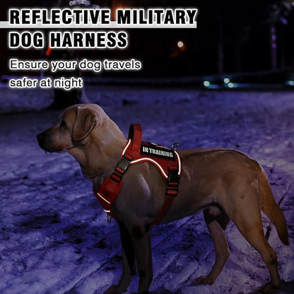 WINSEE Service Dog in Training Harness with 5 PCS Patches, Reflective Tactical Dog Vest Harness, Adjustable Soft Oxford Pet Harness with Easy Control Handle, Hook &amp; Loop Panels for Walking Hiking