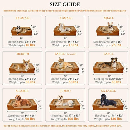 Comfort Expression Large Dog Beds Waterproof Orthopedic Foam Dog Sofa Beds Comfy Pet Bed with Washable Removable Cover &amp; Non-Slip Bottom(Large,Caramel)