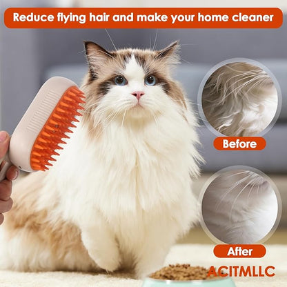 4 in 1 Cat Steam Brush for Shedding, Cleaning, Massage &amp; Smooth, USB Rechargeable Pet Spray Hair Removal Comb, for Indoor Long/Short Haired Cats &amp; Dogs (White)